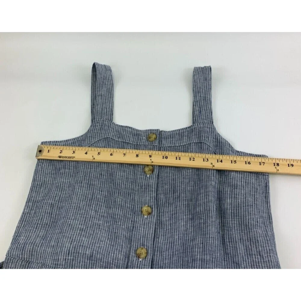 Everlane Linen Picnic Jumpsuit Blue Pinstriped Button Belted Adjustable Womens 6